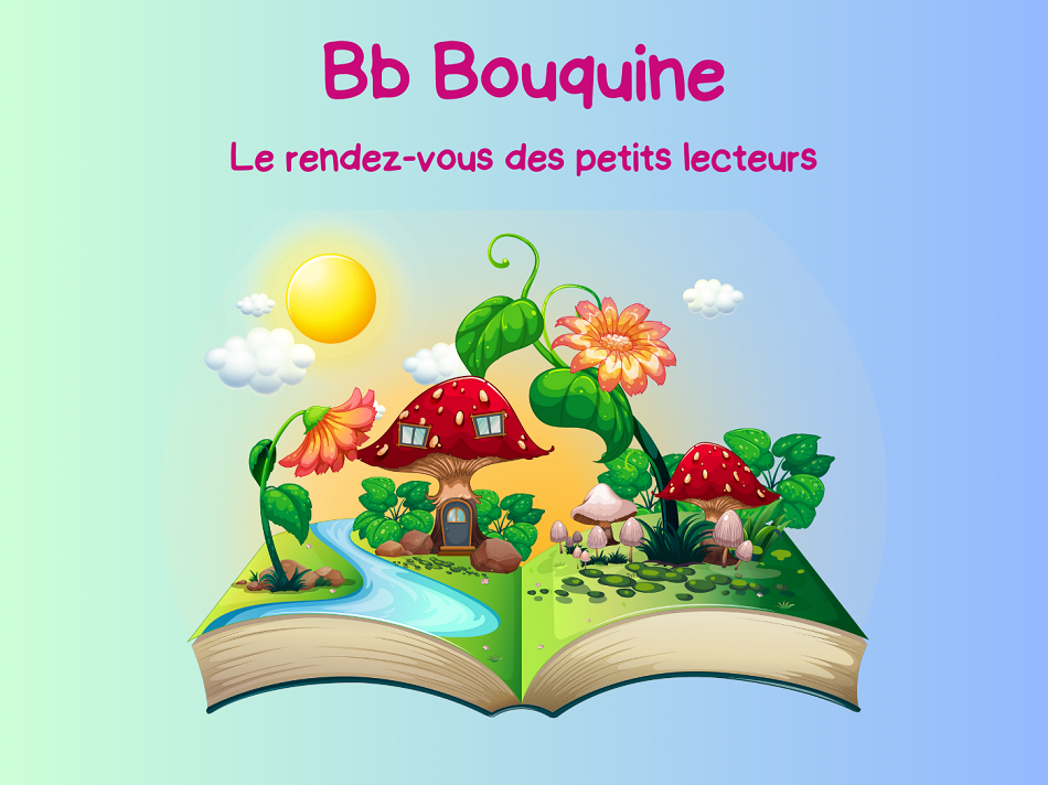 Livre ouvert et des plantes et une maison en forme de champignon qui en sortent